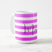 Gepersonaliseerde Neon Paarse Gradient Stripes Koffiemok (Voorkant links)