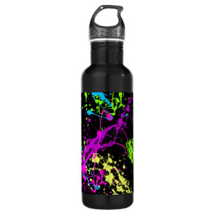 Gepersonaliseerde Neon Paint Splatter Kleurrijk Wa Waterfles