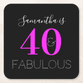 Gepersonaliseerde Neon Roze 40ste Verjaardagsfeest Kartonnen Onderzetters (Voorkant)