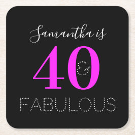 Gepersonaliseerde Neon Roze 40ste Verjaardagsfeest Kartonnen Onderzetters