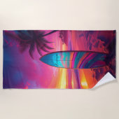 Gepersonaliseerde Neon Sunset Surven Strandlaken (Voorkant)