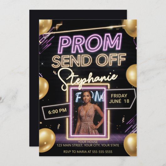 Gepersonaliseerde Neon Vibrant Prom Verstuur DIY F Kaart (Voorkant / Achterkant)