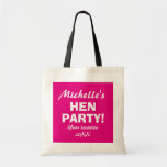 Gepersonaliseerde neonroze canvas tassen in feestd<br><div class="desc">Gepersonaliseerde neonroze hen feestelijke canvas tassen voor meisjes die 's nachts vertrekken. Fun accessoires voor bachelorette,  dames nacht,  vrijgezellenfeest,  bruiloft,  enz. Maak er een voor bruid om te worden en bruidshouder,  bruidsmeisje,  dienstmeisje,  erematroos,  enz.</div>