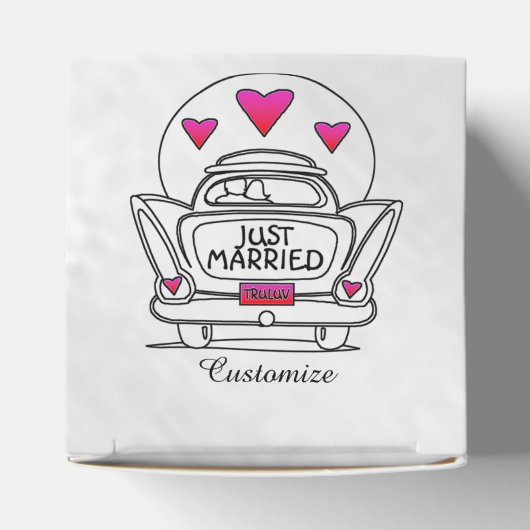 Gepersonaliseerde net gehuwde huwelijkskar bedankdoosjes (Bovenkant)