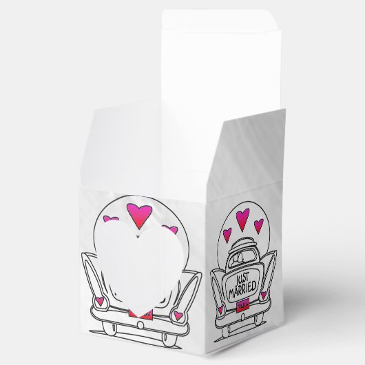 Gepersonaliseerde net gehuwde huwelijkskar bedankdoosjes (Geopend)