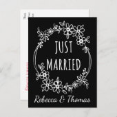 Gepersonaliseerde net getrouwd zwarte bruiloft Blo Aankondigingskaart (Voorkant / Achterkant)