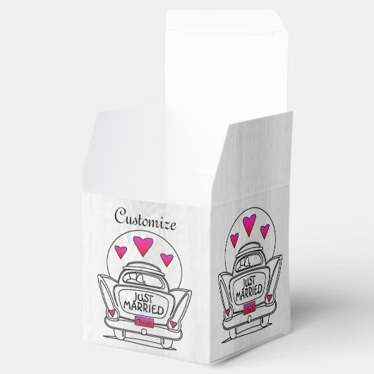 Gepersonaliseerde net getrouwde huwelijksreis auto bedankdoosjes (Geopend)