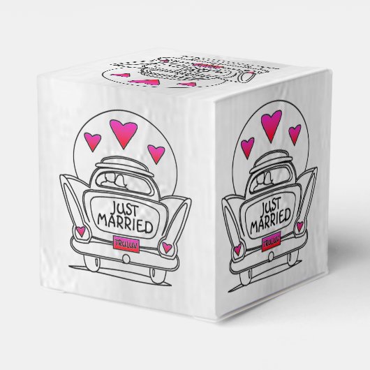 Gepersonaliseerde net getrouwde huwelijksreis auto bedankdoosjes (Achterkant)
