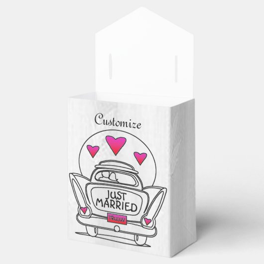 Gepersonaliseerde net getrouwde huwelijksreis auto bedankdoosjes (Geopend)