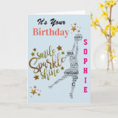 Gepersonaliseerde Netball Birthday Greeting Kaart (Gele Bloem)