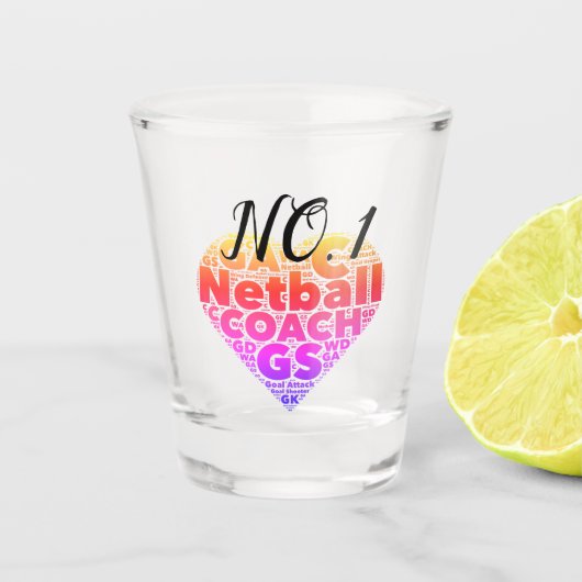 Gepersonaliseerde Netball Coach Gift Idee Shot Glas (Voorkant)