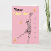 Gepersonaliseerde Netball Theme Verjaardag Kaart (Voorkant)