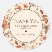 Gepersonaliseerde Neutral Beige Wildflower Dank u Ronde Sticker (Voorkant)