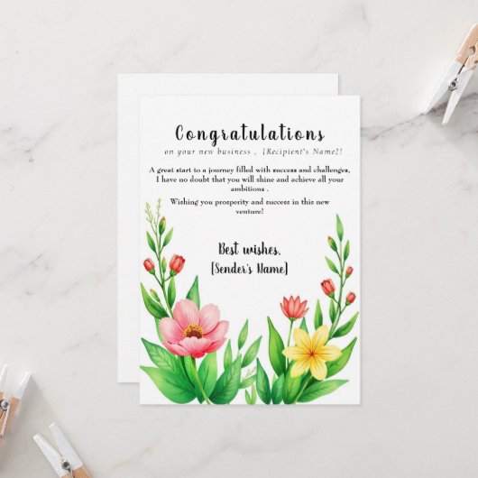 Gepersonaliseerde New Business Felicitaties Kaart (Voorkant / Achterkant in situ)