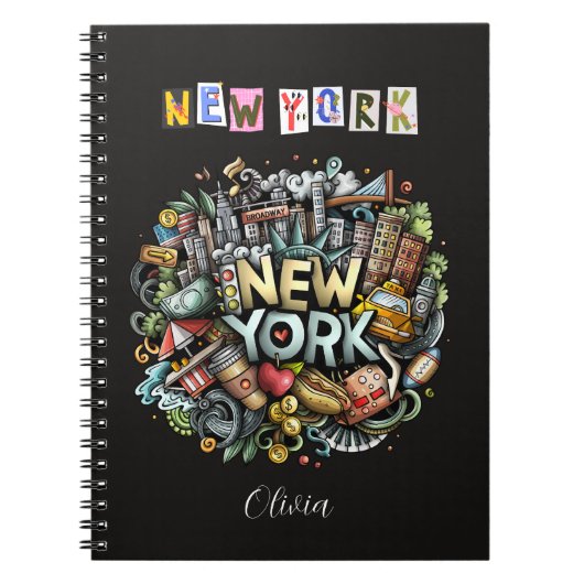 Gepersonaliseerde New York City Doodle Notitieboek (Voorkant)