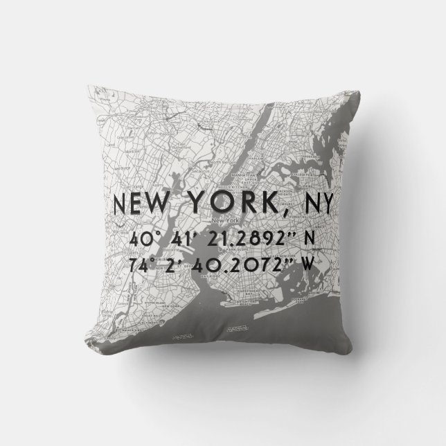 Gepersonaliseerde New York City Map Black White Gr Kussen (Voorkant)