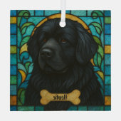 Gepersonaliseerde Newfoundlander hond "Glas in loo Glas Ornament (Achterkant)