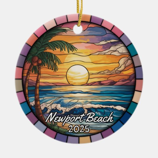 Gepersonaliseerde Newport Beach Ornament, Californ Keramisch Ornament (Voorkant)