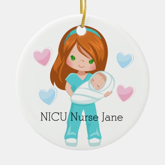 Gepersonaliseerde NICU Verpleegkundige Holding Bab Keramisch Ornament (Voorkant)