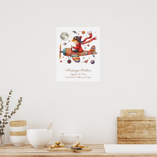 Gepersonaliseerde Nieuwe Baby Art Kind Vliegend Vl Poster (Keuken)