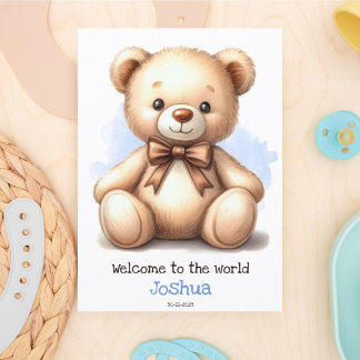 Gepersonaliseerde nieuwe Baby Blue Teddy Bear Kaar Kaart