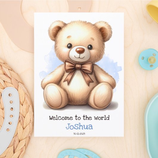 Gepersonaliseerde nieuwe Baby Blue Teddy Bear Kaar Kaart