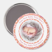 Gepersonaliseerde Nieuwe Baby Meisje Perzik Roze F Magneet (Voorkant / Achterkant)
