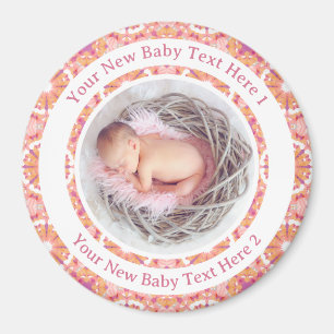 Gepersonaliseerde Nieuwe Baby Meisje Perzik Roze F Magneet