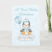 Gepersonaliseerde nieuwe baby pinguïn kleinzoon kaart (Voorkant)