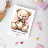 Gepersonaliseerde nieuwe baby roze teddybeer Kaart