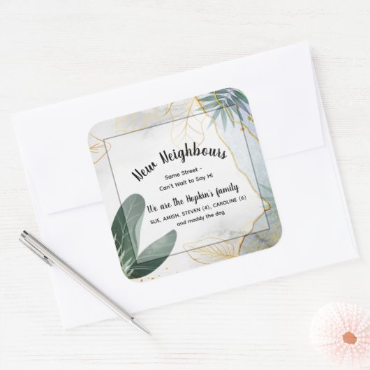 Gepersonaliseerde Nieuwe Buurman Introductie Kaart Vierkante Sticker (Envelop)