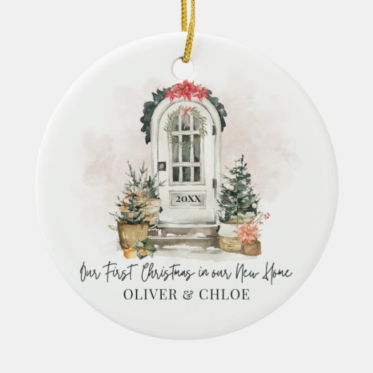 Gepersonaliseerde nieuwe huis eerste kerst Waterve Keramisch Ornament (Voorkant)