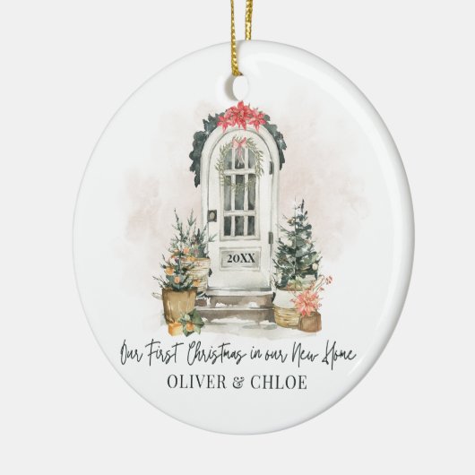 Gepersonaliseerde nieuwe huis eerste kerst Waterve Keramisch Ornament (Links)