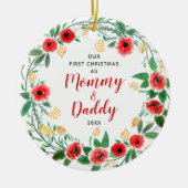 Gepersonaliseerde nieuwe mammie en pappie Kerstmis Keramisch Ornament (Voorkant)