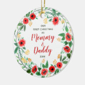 Gepersonaliseerde nieuwe mammie en pappie Kerstmis Keramisch Ornament (Links)
