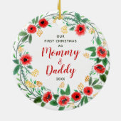 Gepersonaliseerde nieuwe mammie en pappie Kerstmis Keramisch Ornament (Achterkant)