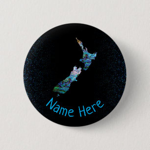 GEPERSONALISEERDE NIEUWE ZEELAND KAART PAUA RONDE BUTTON 5,7 CM