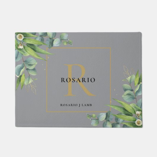 Gepersonaliseerde Nimbus Grijs Goud Monogram Deurmat (Voorkant)