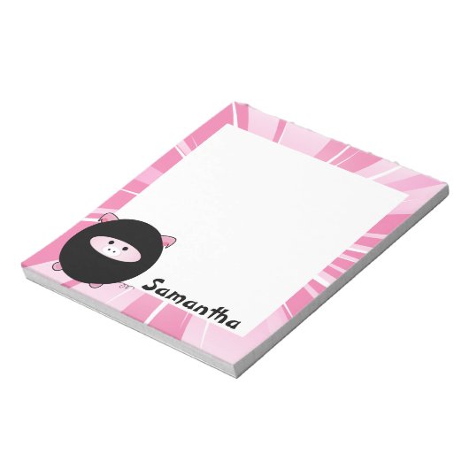 Gepersonaliseerde Ninja Pig op Roze Notitieblok (Linkerzijde)