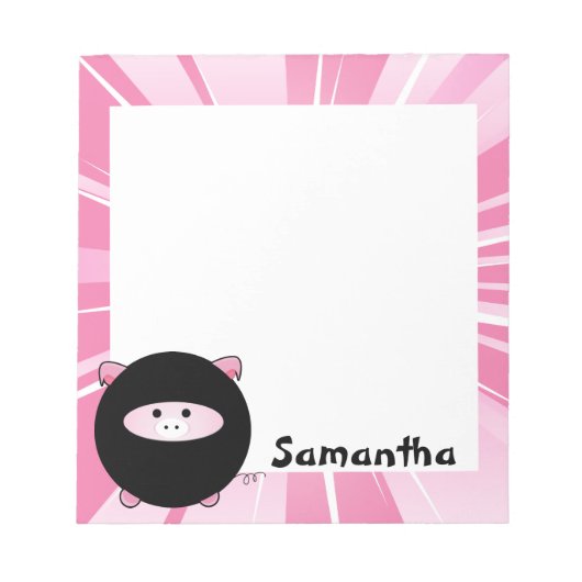 Gepersonaliseerde Ninja Pig op Roze Notitieblok (Voorkant)