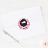 Gepersonaliseerde Ninja Pig op Roze Ronde Sticker (Envelop)