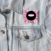 Gepersonaliseerde Ninja Pig op Roze Vierkante Button 5,1 Cm (In situ)