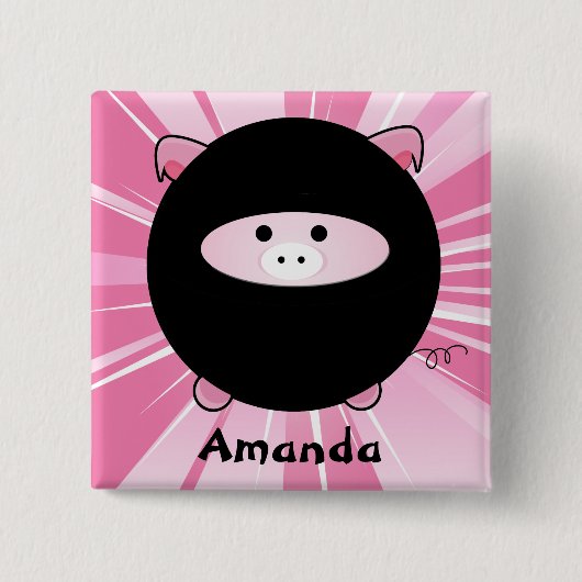 Gepersonaliseerde Ninja Pig op Roze Vierkante Button 5,1 Cm (Voorkant)