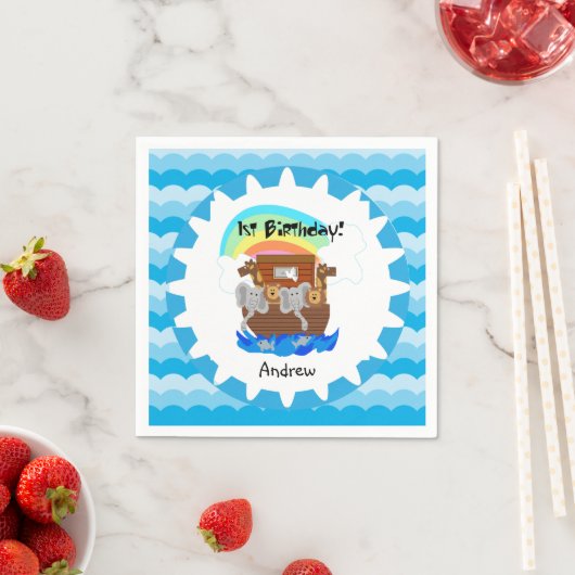 Gepersonaliseerde Noah's Ark 1e Verjaardag Papiere Servetten (Insitu)