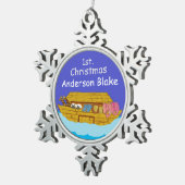 gepersonaliseerde Noah's Ark baby eerste Kerstmis Tin Sneeuwvlok Ornament (Rechts)