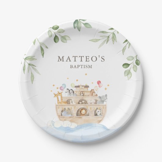 Gepersonaliseerde Noah's Ark Party Borden Papieren Bordje (Voorkant)