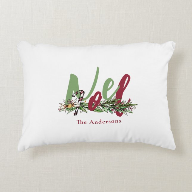 Gepersonaliseerde Noel Red & Green Christmas Accent Kussen (Voorkant)