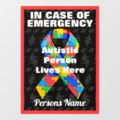 Gepersonaliseerde noodhulpbehoevende persoon woont raamsticker (Vel)