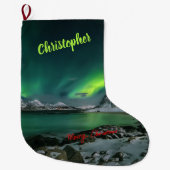 Gepersonaliseerde Noorderlicht Kerstkaart Grote Kerstsok (Voorkant)