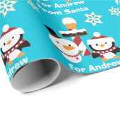 Gepersonaliseerde Noordpool Snowman Penguin Kerstm Cadeaupapier (Rol Hoek)